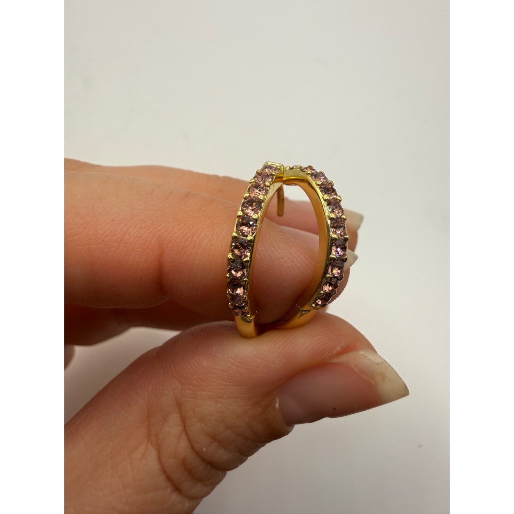 J.Crew Gold Tone Pink Crystal Huggie Hoop Earrings Small Hinged Circles